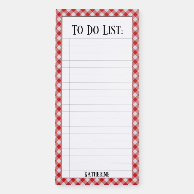 To Do List:  Red/White Gingham Checks Pattern Magnetic Notepad (Front)