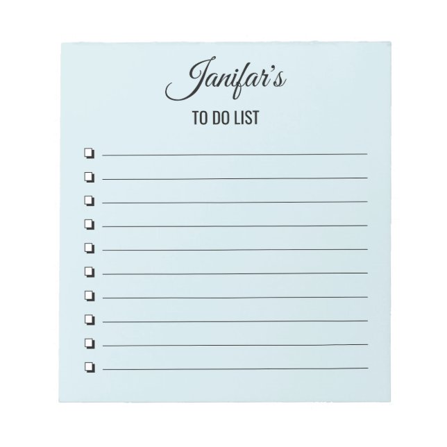 To Do List Script Blush Blue Notepad (Front)