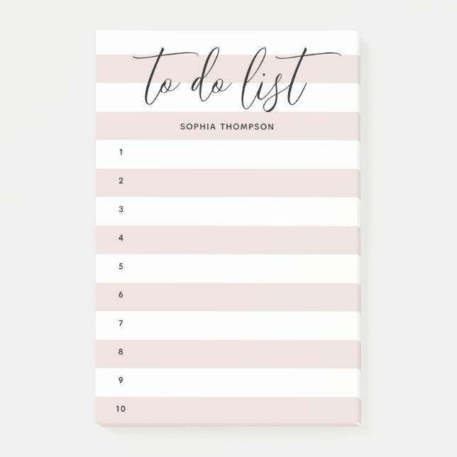To Do List Script Stripes Blush Notes (Front)