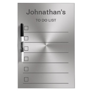 To Do List Silver Brushed Metal Look with Name Dry Erase Board