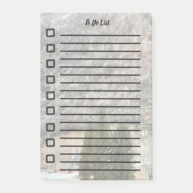 To Do List Sticky Note Pinetrees & Mountainside (Front)