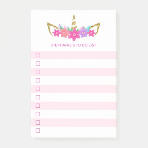 To Do List Unicorn Flowers Personalized Post_it Notes