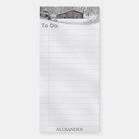 To Do List: Vintage Barn Rural Snow Scene Photo Magnetic Notepad