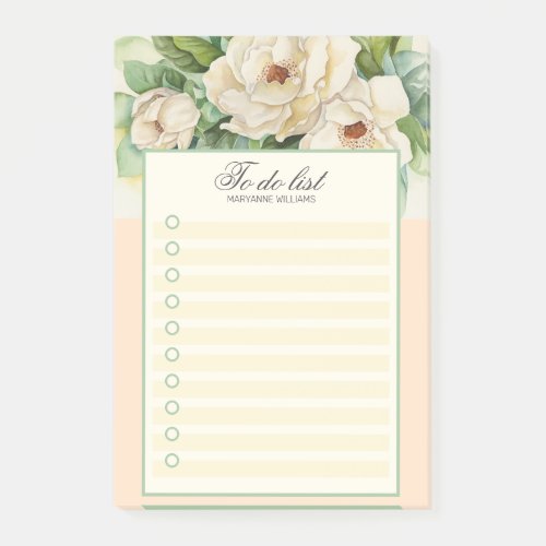 To Do List Vintage Flral Magnolia Add Name Post_it Notes