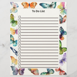 To Do List With Butterflies Letterhead