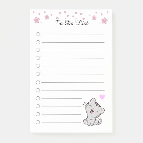 To Do List with Flowers  Cute Tabby Kitty Cat Post_it Notes