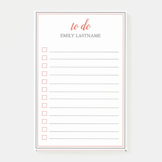 To Do Personalized Orange Grey Notes (Front)
