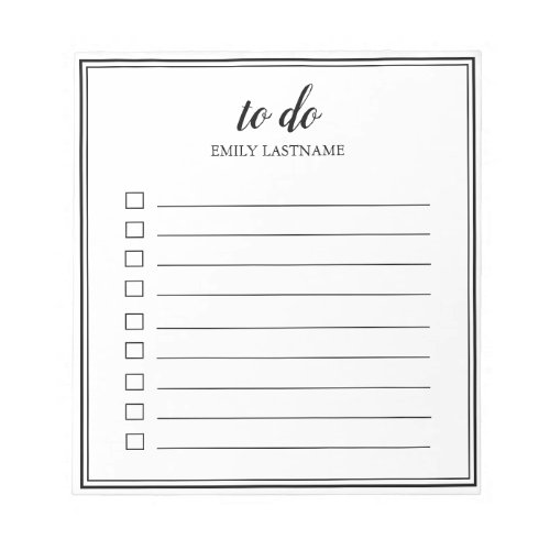 To Do Personalized with Border Black White Notepad