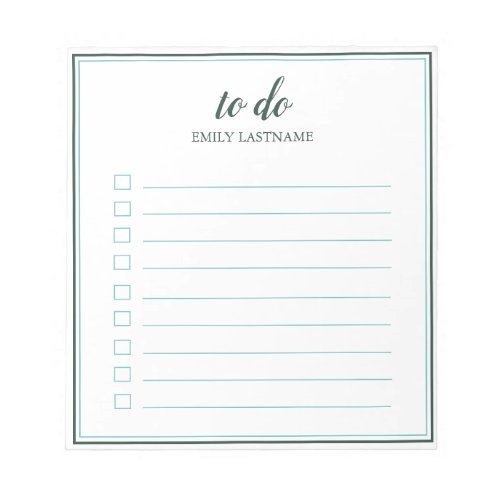 To Do Personalized with Border Teal Aqua Notepad