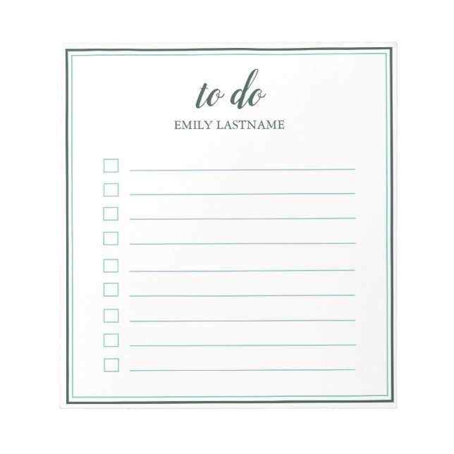 To Do Personalized with Border Teal Aqua Notepad (Front)
