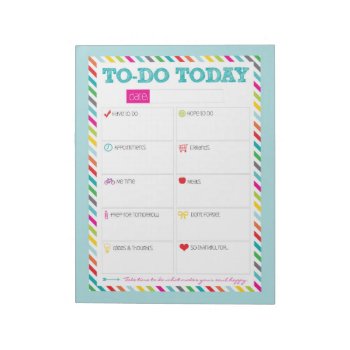 To-do Today - Aqua Bright Stripe Notepad by modernmaryella at Zazzle