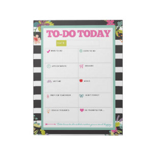 To-Do Today - Black & White Stripe Floral Notepad