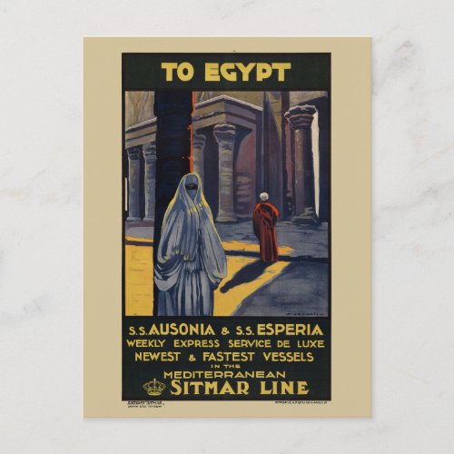 To Egypt Vintage Travel Poster 1928 Postcard