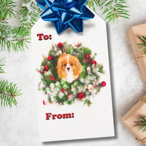 To  From Cavalier King Charles Wreath Gift Tags