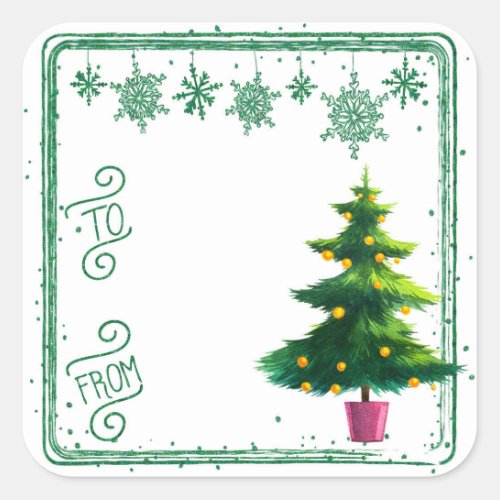 To From Christmas Tree Gift Tag Stickers