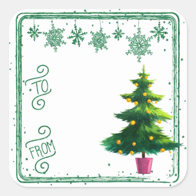 To From Christmas Tree Gift Tag Stickers (Front)