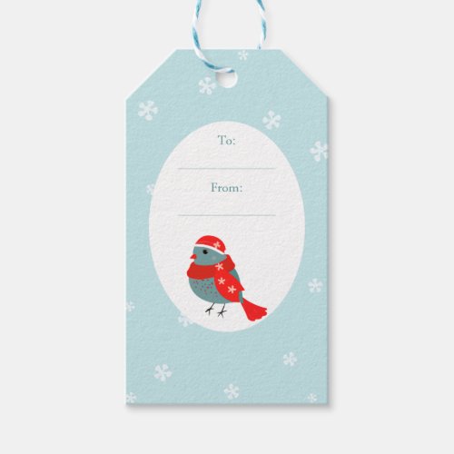 ToFrom Cute Bird dressed for Christmas Holiday Gift Tags