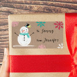 To & From Jolly Snow Man & Snowflakes Label<br><div class="desc">The Design features our frosty the snow man illustration with bright colours of reds,  pinks,  greens and blues snowflakes All illustrations contained in this fun,  colourful to and from snowman sticker gift tag are hand-drawn original artwork by Moodthology.</div>