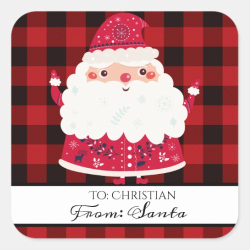 To From Santa Plaid Square Sticker