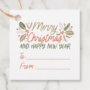 To/from Vintage Type Holly Berry Christmas Favor Tags