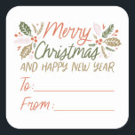 To/from Vintage Type Holly Berry Christmas Square Sticker<br><div class="desc">This festive and chic Christmas design features our original hand drawn winter foliage with sweet hand-drawn styled type in vibrant colors.</div>
