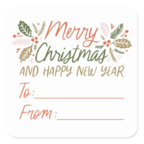To/from Vintage Type Holly Berry Christmas Square Sticker