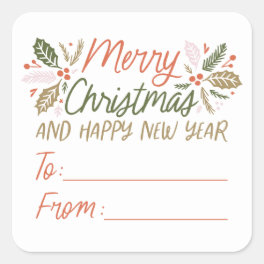 To/from Vintage Type Holly Berry Christmas Square Sticker