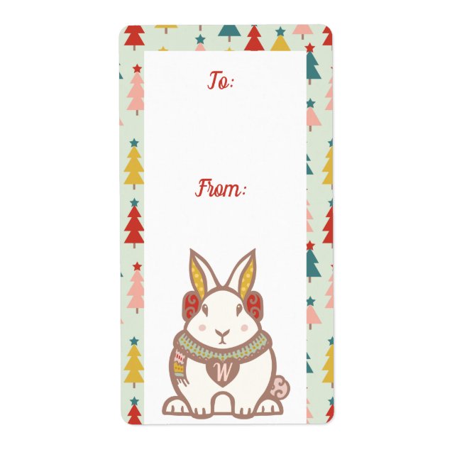 To & From Woodland Forest Bunny Rabbit Christmas Label (Front)