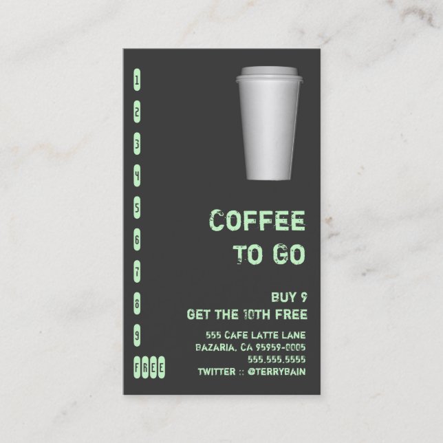 To Go Cup Drink Punchcard Loyalty Card (Front)