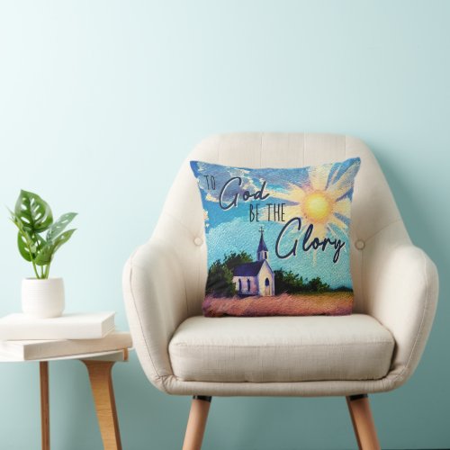 To God Be The Glory Country Church in Sunshine Throw Pillow