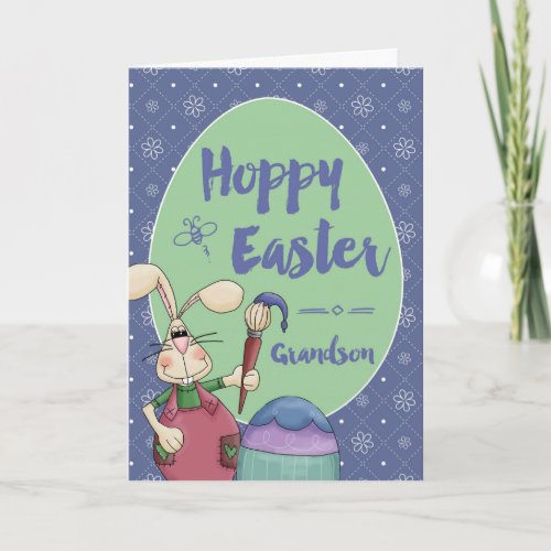 To Grandson Hoppy Easter Bunny Artist paintbrush Holiday Card