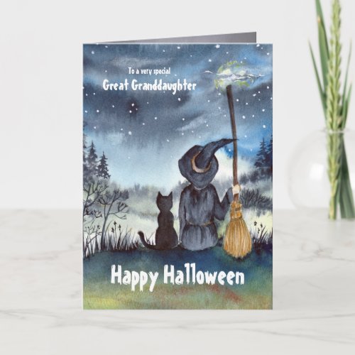 To Great Granddaughter Halloween Black Cat Witch Card