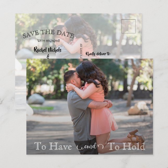 To Have And Hold Text Simple Wedding Save the Date Announcement Postcard (Front/Back)