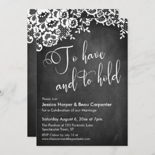 To Have and to Hold Calligraphy Chalkboard & Lace Invitation