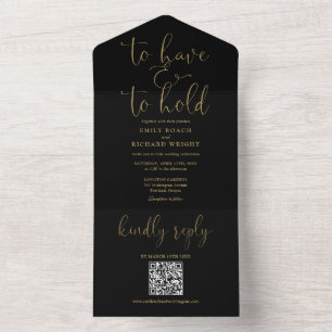 To Have And To Hold QR Code Black And Gold Wedding All In One Invitation