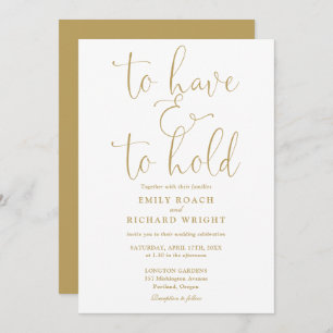 To Have And To Hold QR Code Gold Wedding Invitation