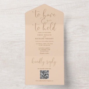 To Have And To Hold QR Code Soft Peach Wedding All In One Invitation