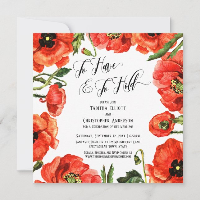 To Have and To Hold Red Poppies Wreath Reception Invitation (Front)