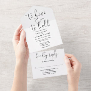 To Have And To Hold Script Black And White Wedding All In One Invitation