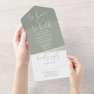 To Have And To Hold Script Sage Green Wedding All In One Invitation