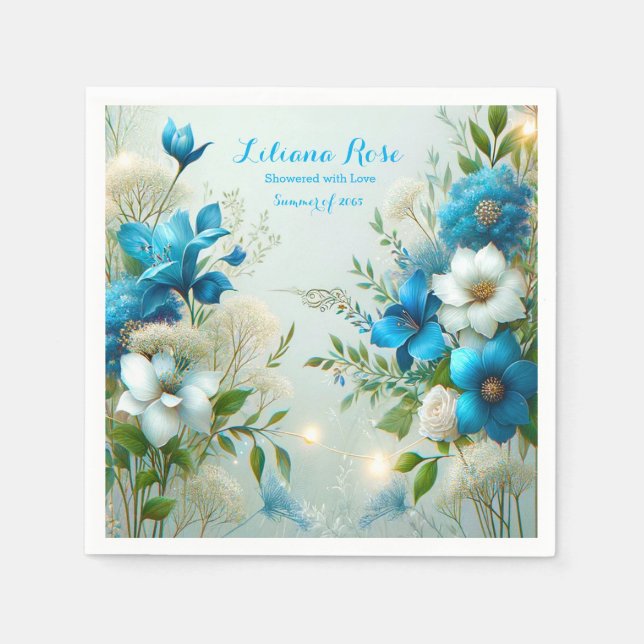 To Have & To Hold Floral Blue Bridal Shower Napkins (Front)