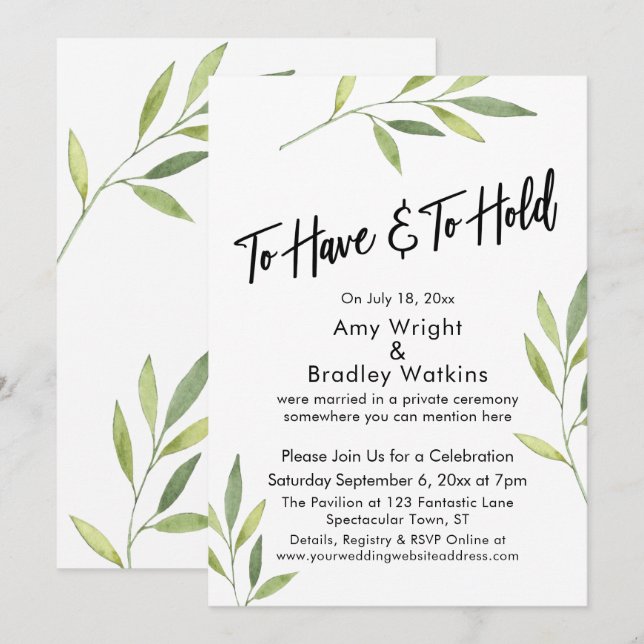 To Have & To Hold Green Watercolor Foliage Invitation (Front/Back)