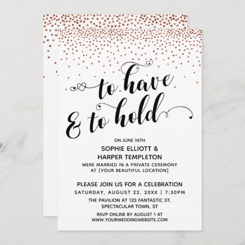To Have  To Hold Hearts Copper Confetti Party Invitation