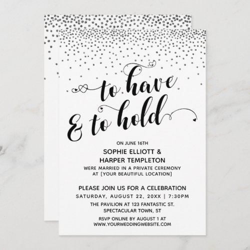 To Have  To Hold Hearts Silver Confetti Party Invitation