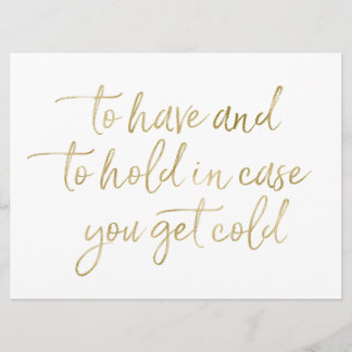 To Have & to hold Wedding Blankets Foil Gold Sign Invitation