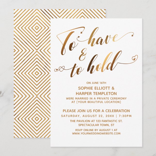 To Have & To Hold White Gold Post-Wedding Event Invitation (Front/Back)