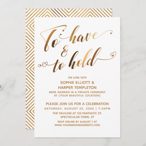To Have  To Hold White Gold Post_Wedding Event Invitation