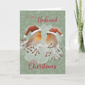 To Husband at Christmas Birds with Santa Hats Card