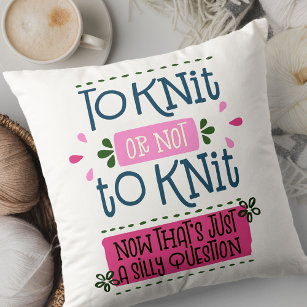 To Knit or Not to Knit w. Retro Flower Pattern Throw Pillow