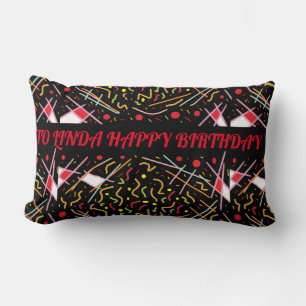 To Linda happy birthday red yellow black design Lumbar Pillow